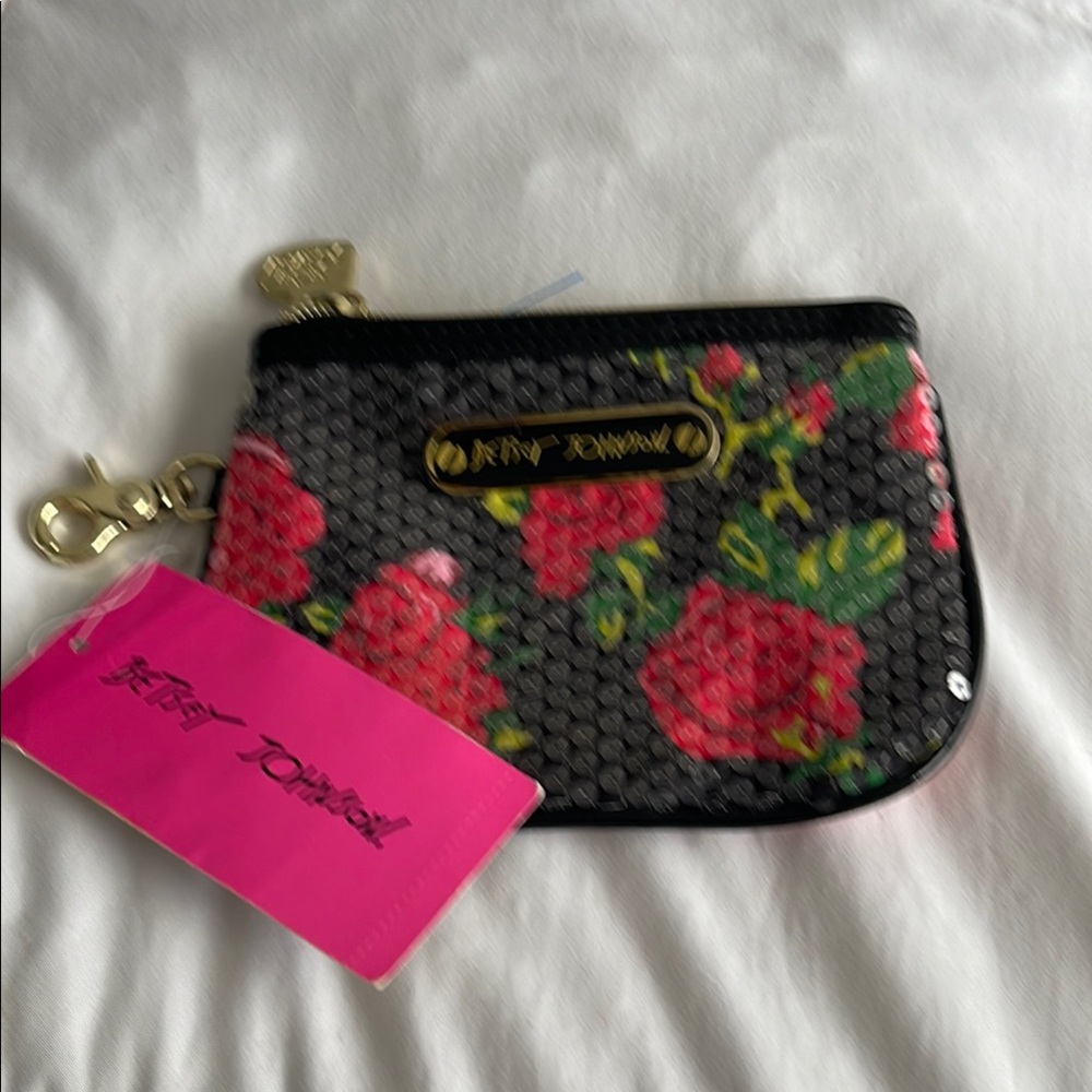 Betsey Johnson Black and Red Floral Coin Purse